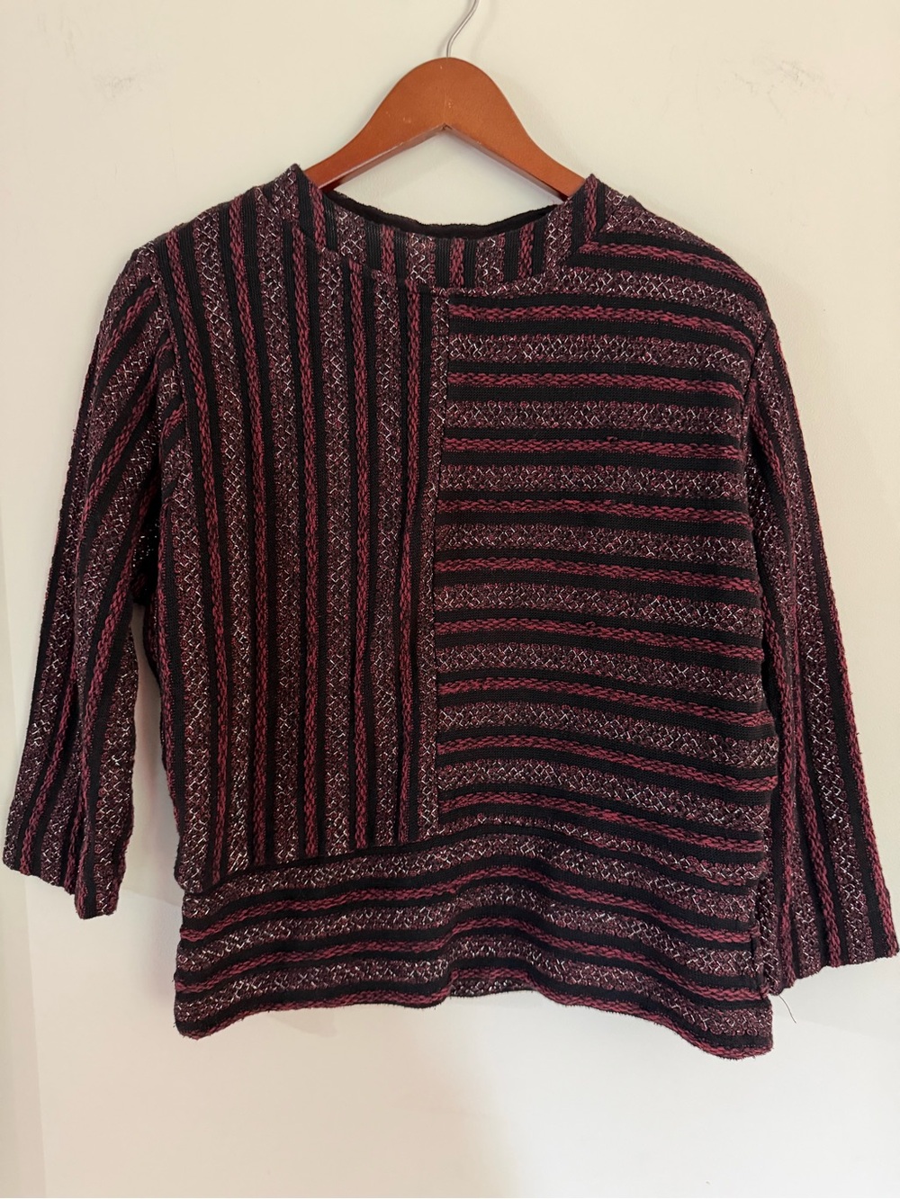 Anthropologie Akemi + Kin Plum Celeste Metallic Striped Sweater S Small